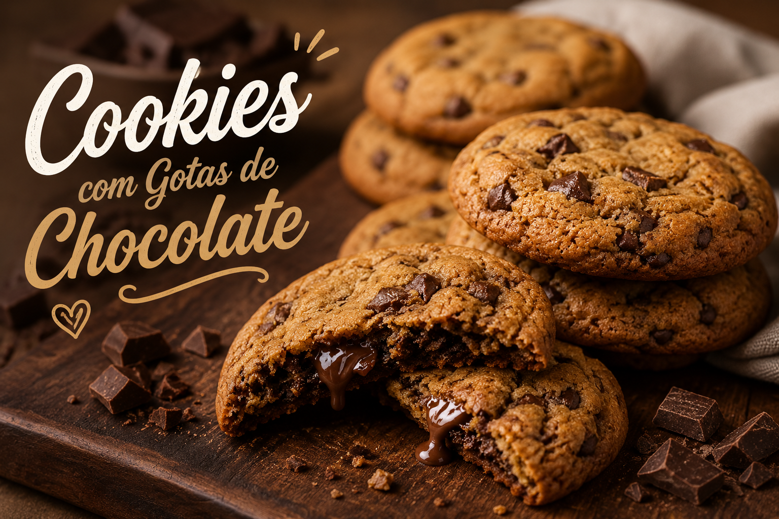 Cookies com gotas de chocolate americanos quentinhos saindo do forno com chocolate derretido