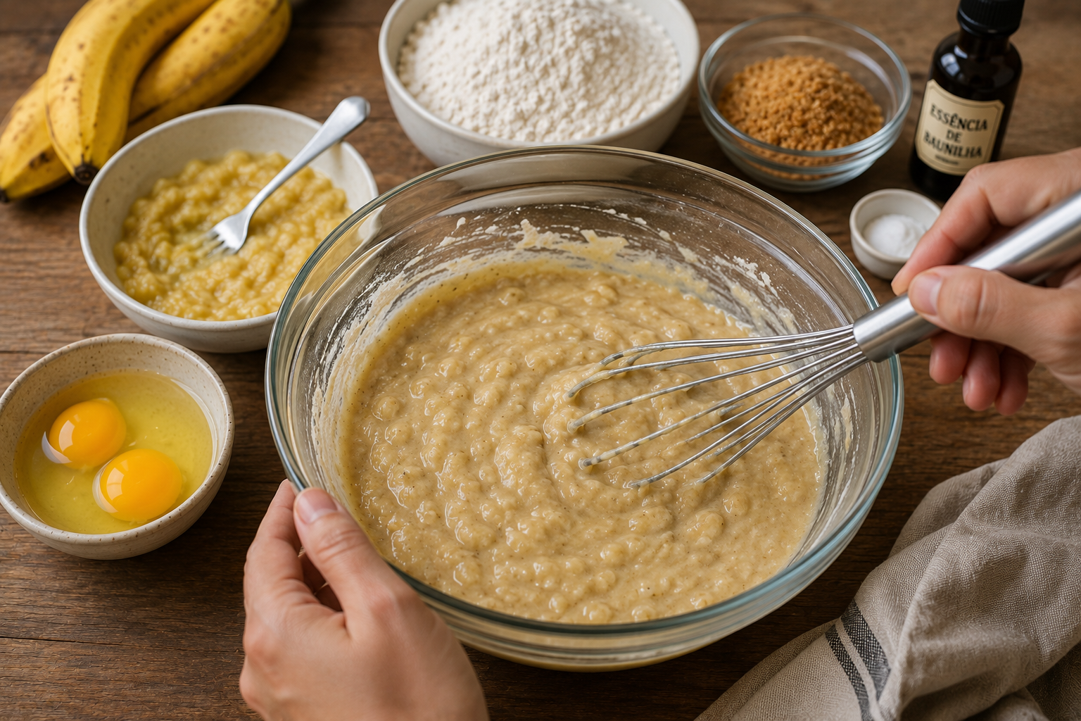 Uma fatia grossa de pão de banana servida ao lado de uma xícara de café