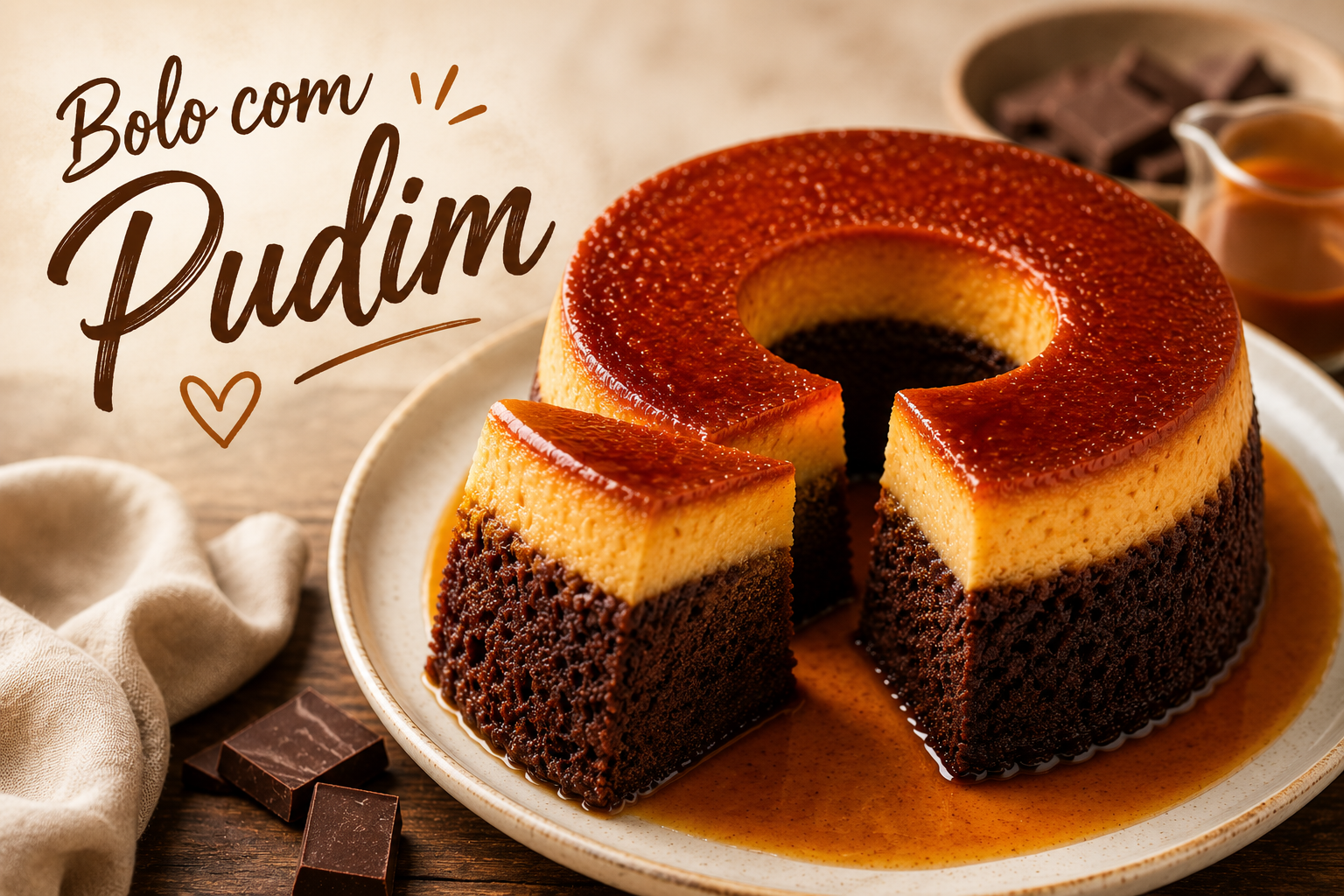 Pudim de leite condensado tradicional lisinho com calda dourada escorrendo